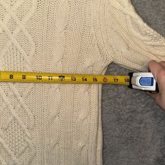 Eddie Bauer Women's Ivory Cable Knit Turtleneck Wool Sweater Sz Med Fisherman - Picture 7 of 9